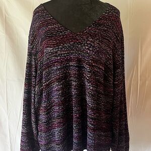 Laura Ashley Purple and Black V-Neck Sweater